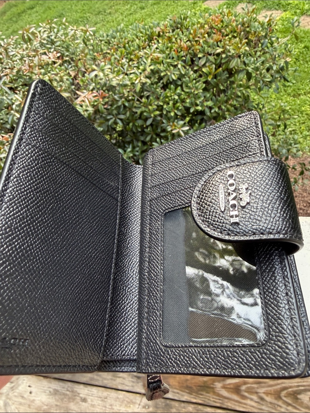 Coach Black Pebbled Leather Wallet with Silver Logo - Picture 13 of 15